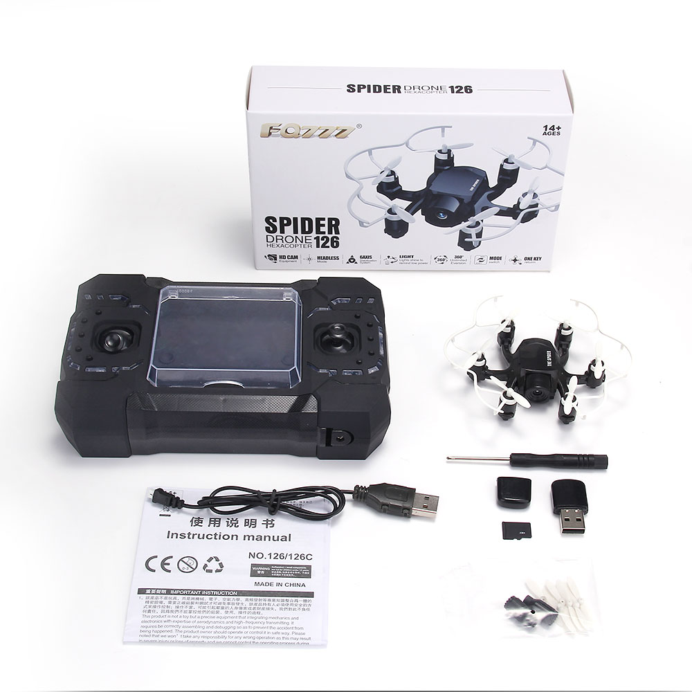 Bundle FQ777-126C MINI Spider Drone RTF White + Extra 3.7V 25C 220mAh Battery