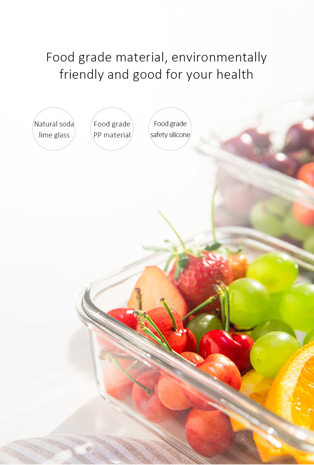 Xiaomi Mijia Glass Crisper 1000ml Anti-Fall Glass Preservation Box Fresh Storage Food Container