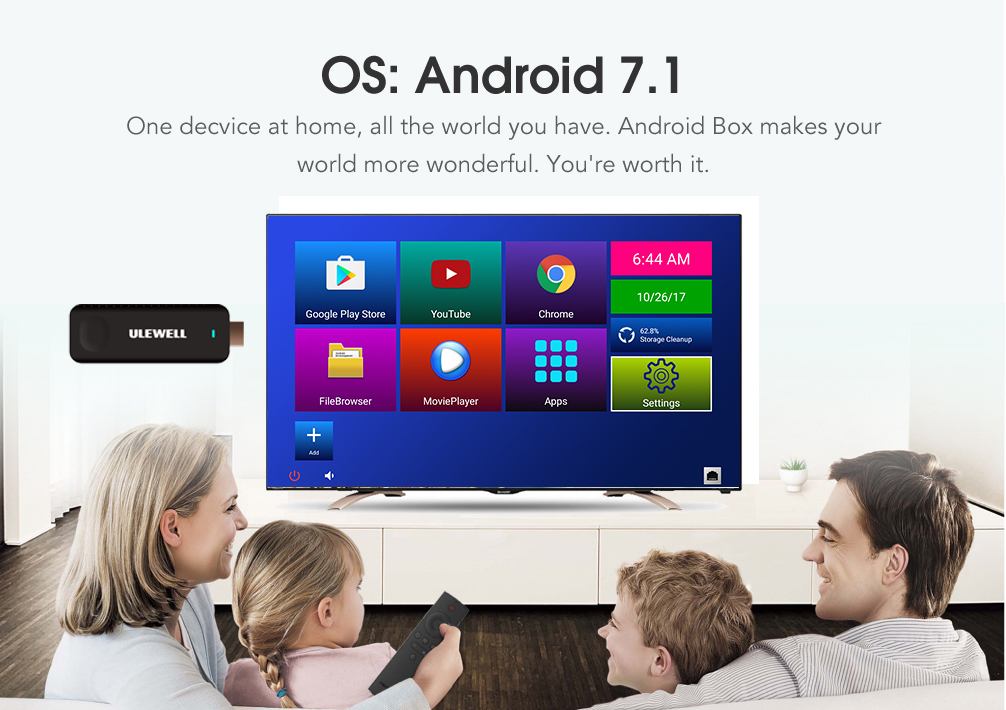 ULEWELL Z28 MINI Android 7.1 RK3328 2GB/16GB 4K TV Stick WIFI Bluetooth USB3.0 H.265 HDR Support DLNA Miracast DRM - Black