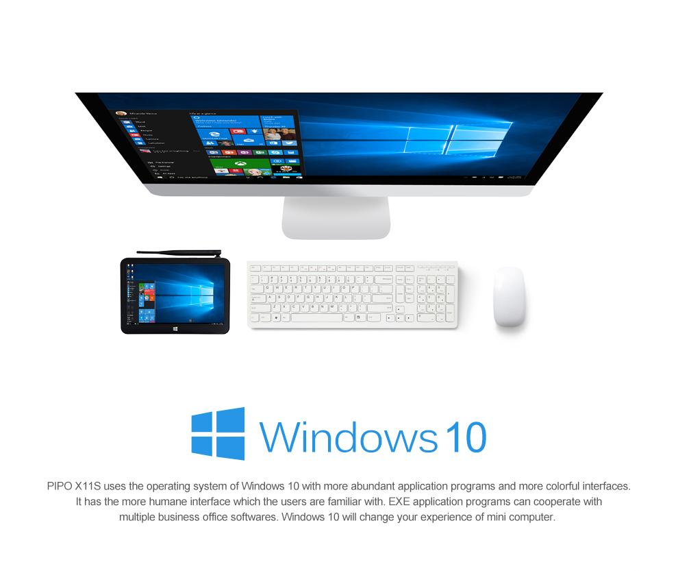 PIPO X11S 8.9 Inch Licensed Windows 10 Android 5.1 Dual OS Mini PC 2GB/32GB Intel Cherry Trail Z8350 WiFi Gigabit LAN Bluetooth HDMI - Black
