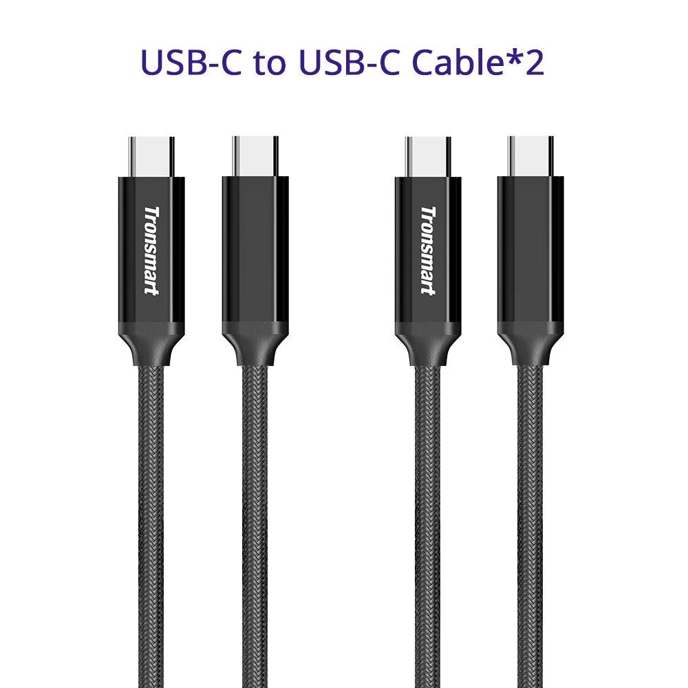 Tronsmart 2 Packs 1m/3.3ft Type-C/Male 2.0 TO Type-C/Male 2.0 Sync & Charging Cable for Type-C Supported Devices - Black