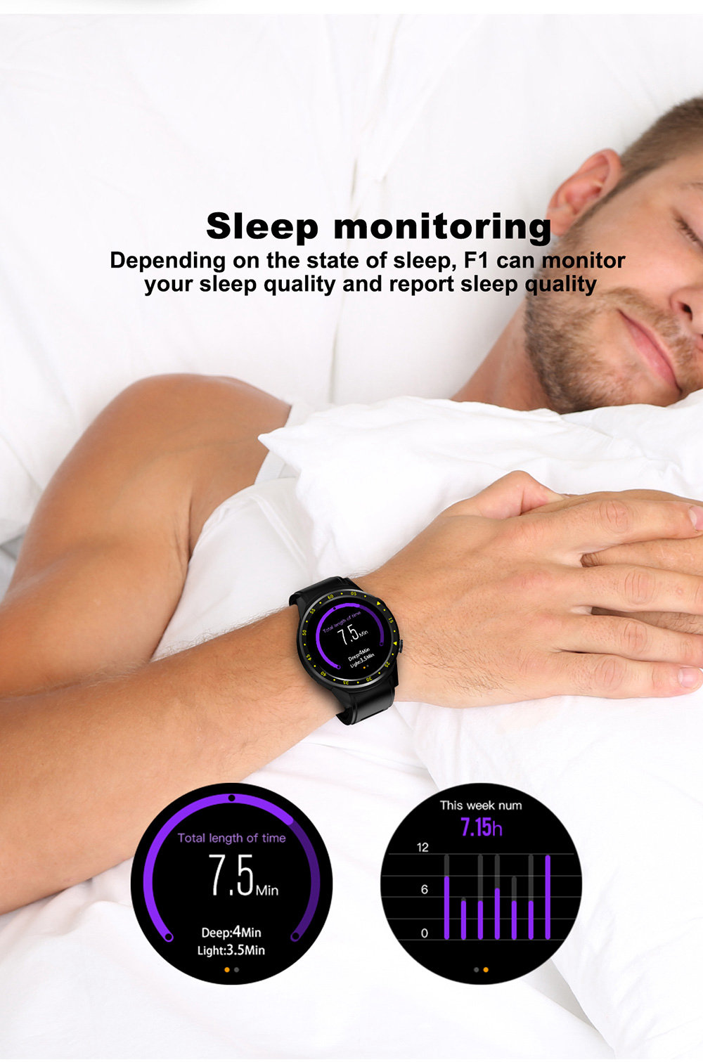 F1 Smartwatch MTK2503 GPS Heart Rate Monitor SMS Reminder Bluetooth Multi-Mode Sports - Black