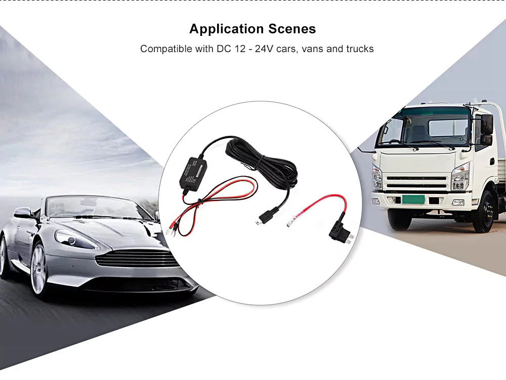 VIOFO Dash Camera Hard Wire Fuse Kit Car Driving Recorder Drop Line Fuse Box Power Cord Hard Wire Kit - Black