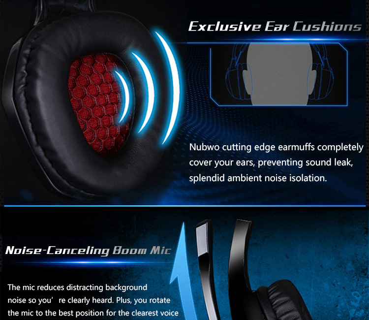 NUBWO No-3000 Gaming Stereo Headset with Microphone and Volume Control - Black and Blue
