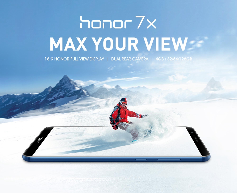 HUAWEI Honor 7X 5.93 Inch Smartphone 18:9 Full Screen 4GB 32GB Kirin 659 Octa Core Dual Rear Cam Android 7.0 Touch ID 3340mAh Battery Metal Body - Blue
