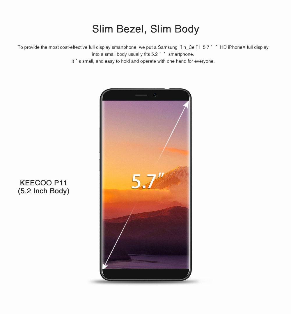 KEECOO P11 5.7 Inch Smartphone 18:9 Aspect Ratio HD Screen MT6737 Quad Core Dual 8.0MP Camera 2GB RAM 16GB ROM Touch ID Face Unlocking 3050mAh - Silver