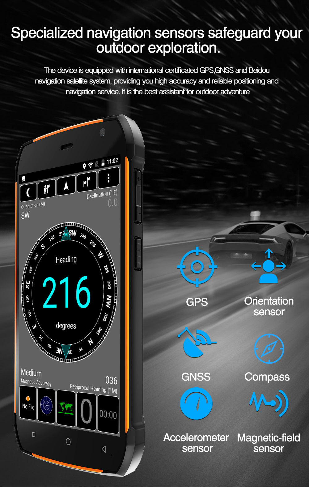 Uhans K5000 5.0 Inch 4G LTE Smartphone IP68 Waterproof 3GB 32GB MT6753 Octa-core Android 7.0 13.0MP+5.0MP Cam Touch ID 5000mAh Large Battery - Orange