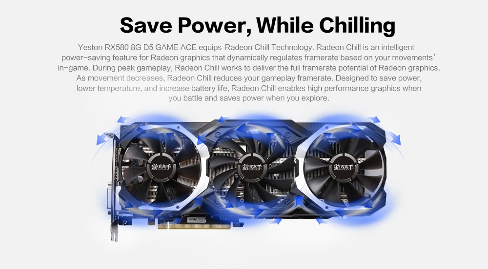 Yeston AMD RX580 8G DDR5 256Bit Graphics Card GPU Three Fans 8000MHz Support DP HDMI DVI PCI-E 3.0 - Black