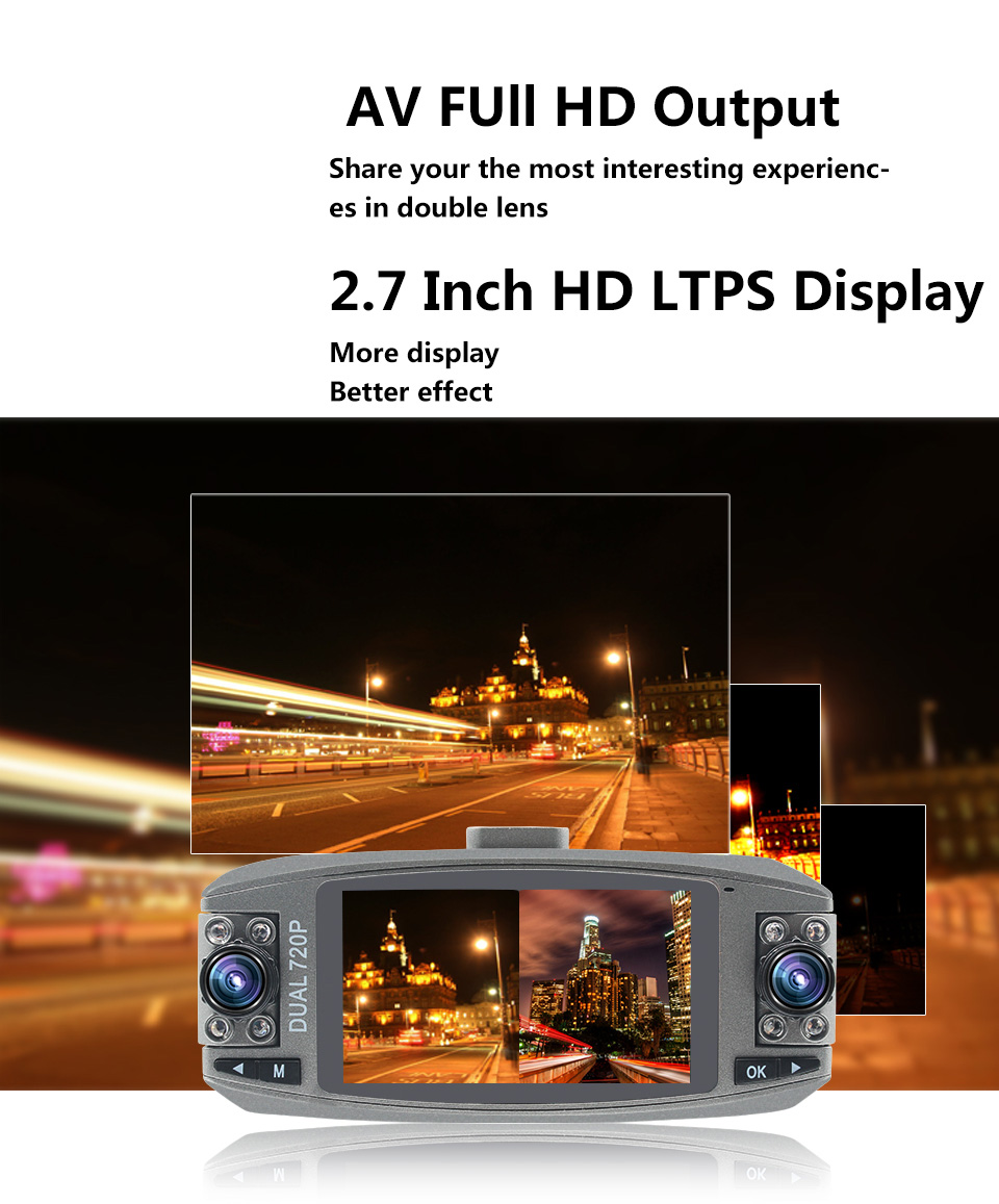 F80 NT96655 2.7 Inch Dash Camera 1080P FHD With Dual Lenses 120 Degree Wide Angle 350 Degree Rotation Night Vision - Grey