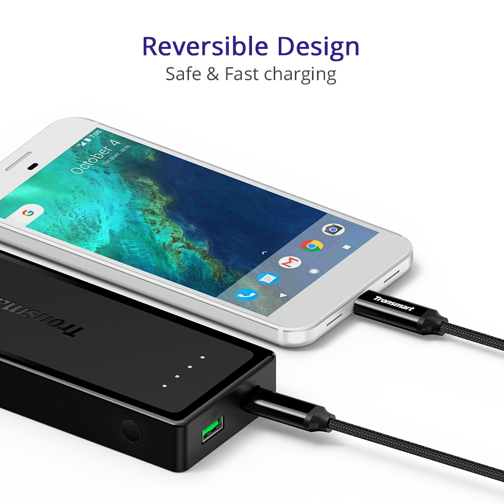 Tronsmart 2 Packs 1m/3.3ft Type-C/Male 2.0 TO Type-C/Male 2.0 Sync & Charging Cable for Type-C Supported Devices - Black