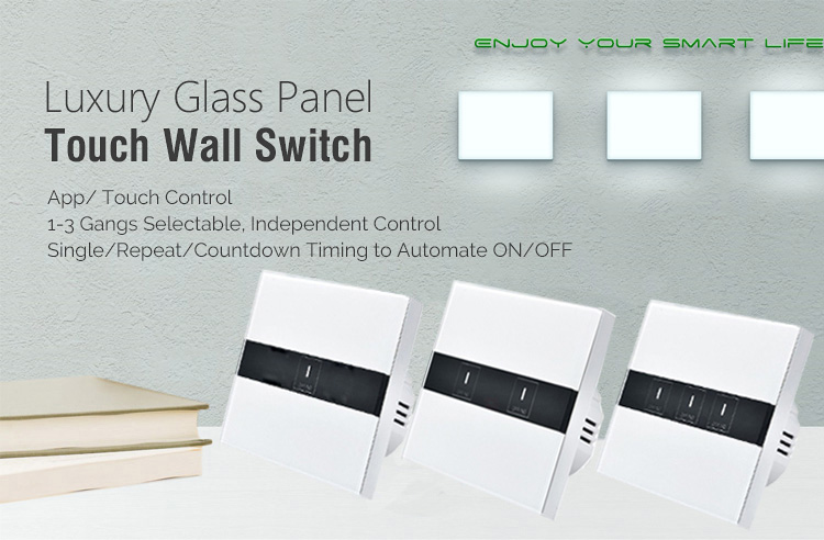 Geekbes WiFi Smart Touch Switch 2 gang Glass Panel Timing APP Control with Amazon Alexa Google Home -White/US Plug