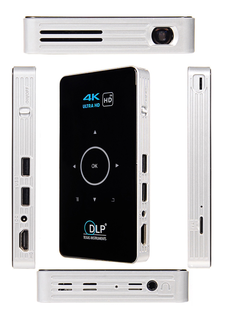 C6 DLP Mini Pocket projector Android 1GB/8GB 2.4G/5G WIFI Bluetooth Eshare/Airplay/MiraCast - Black