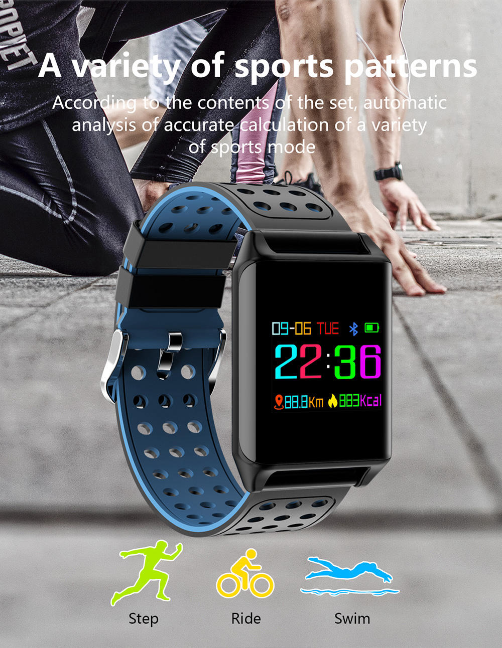 LYNWO M7 Smart Bracelet Heart rate Blood Oxygen Blood Pressure Monitor Fitness Tracker IP67 Water Resistant Compatible With IOS Android Stainless Steel - Black