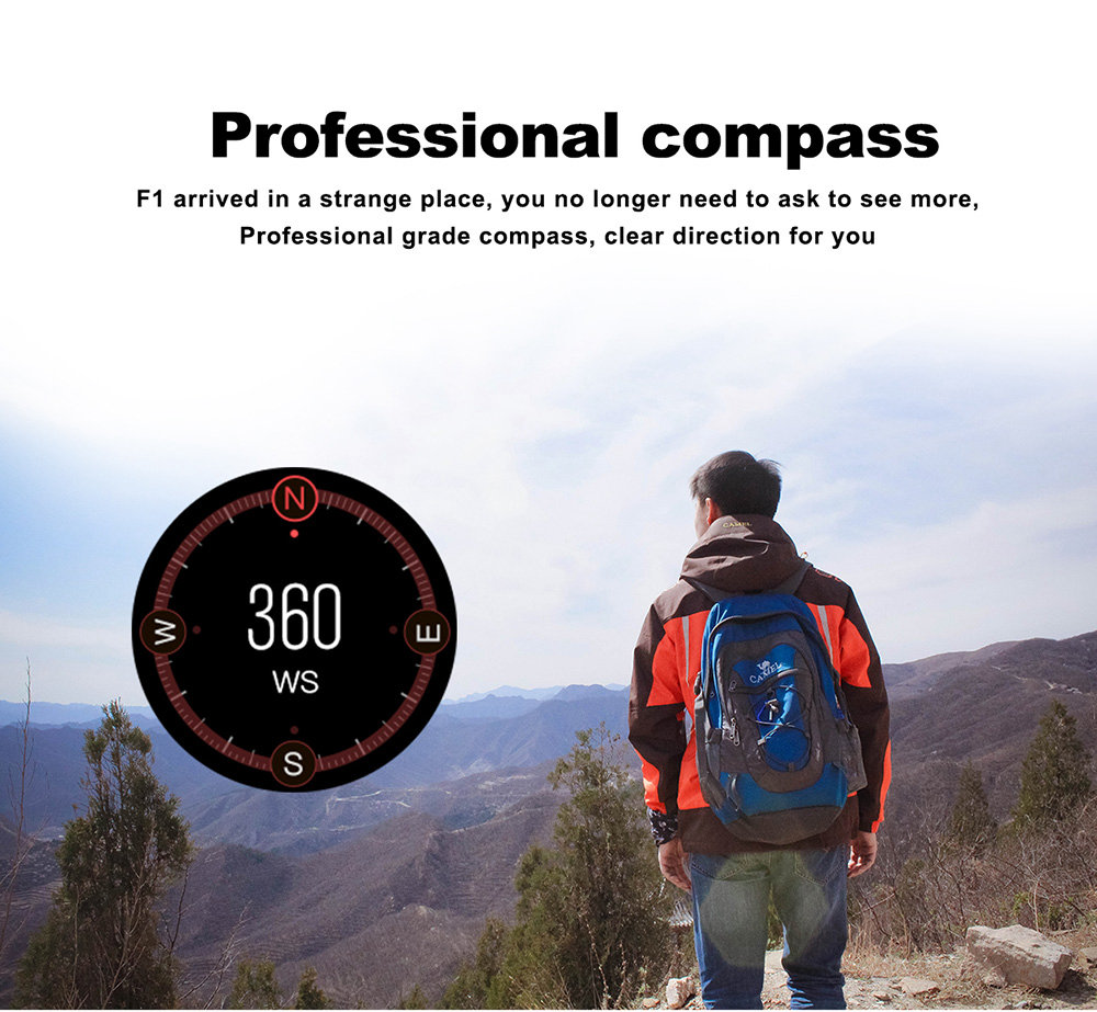 F1 Smartwatch MTK2503 GPS Heart Rate Monitor SMS Reminder Bluetooth Multi-Mode Sports - Black