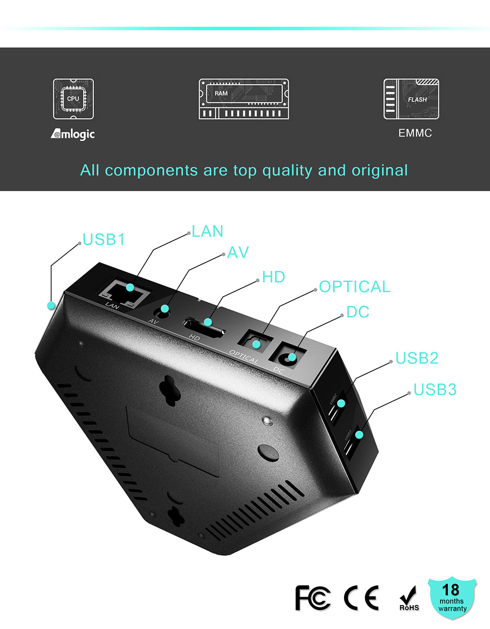 Magicsee Iron+ Android 6.0 TV Box Amlogic S912 3GB/32GB 4K WIFI LAN OTA Update HDMI 2.0 Media Player