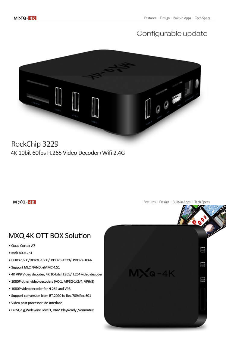 MXQ 4K RK3229 Smart TV Box Android 6.0 2GB/8GB WIFI LAN KODI Dolby DTS DLNA AirPlay Miracast