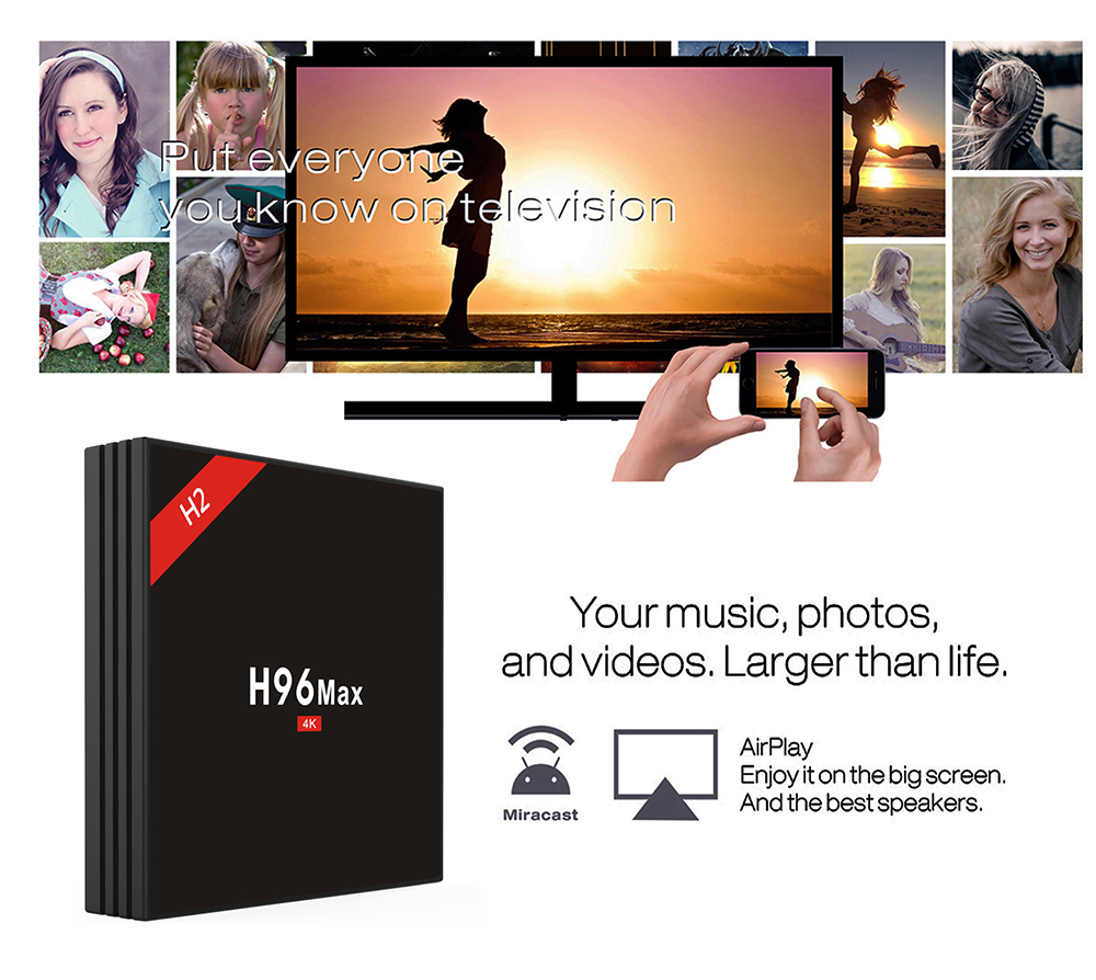 H96 MAX H2 4GB/32GB Android 7.1 RK3328 KODI 17.3 4K TV BOX 2.4G/5G WIFI Blutooth USB3.0 HDMI - Black