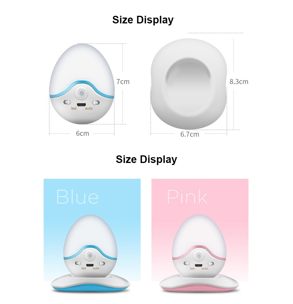 Body Sensor LED Night Light USB Charging 360 Degree Rotation Infrared Human Body Induction Egg Shape Decoration Light