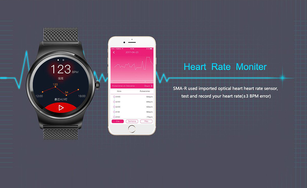SMA 09 Smartwatch MTK2502C-ARM7 Chip Bluetooth Heart Rate Monitor Message Notification Smart Gesture Stainless Steel Band - Black