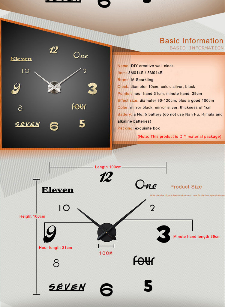 M.Sparkling 3M014 Home Decoration Wall Clock EVA Foam Material DIY Clock -Black+Silver