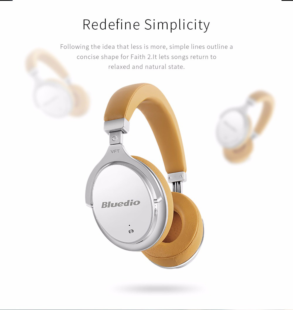 Bluedio F2 Wireless Bluetooth Headphones with Mic Active Noise Cancelling - White