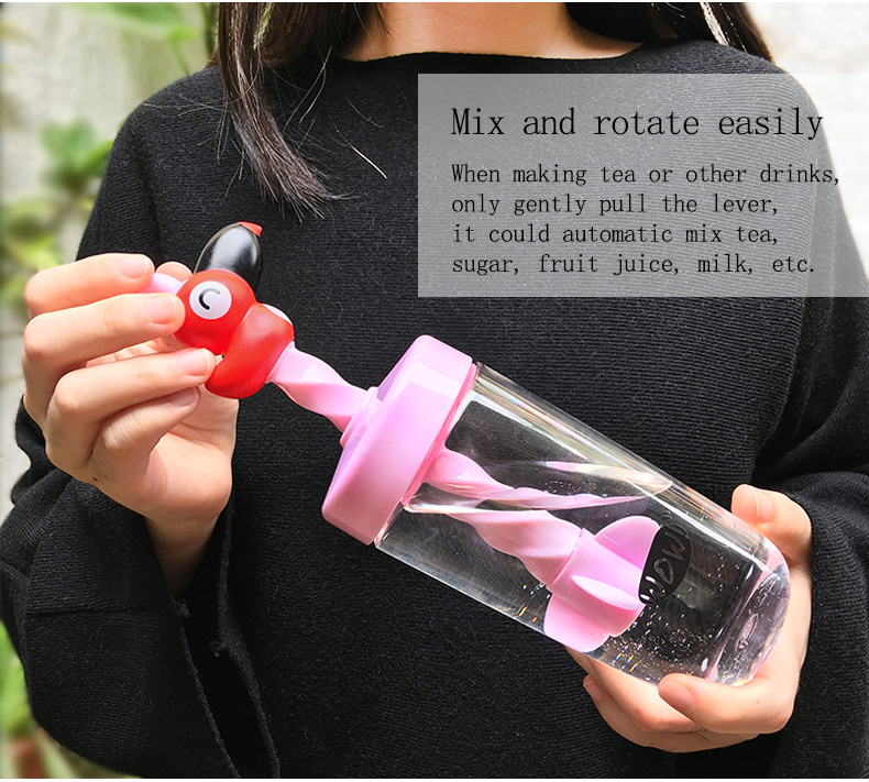 Big Mouse Straw Stirring Tumbler 400ML Cup Cute Design Mixer Drinking Tumbler Water Bottle -Blue
