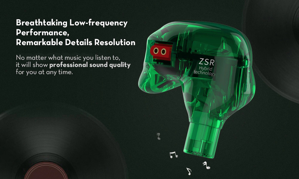 KZ ZSR Dynamic Hybrid Dual Driver HiFi Earphones with Mic - Green