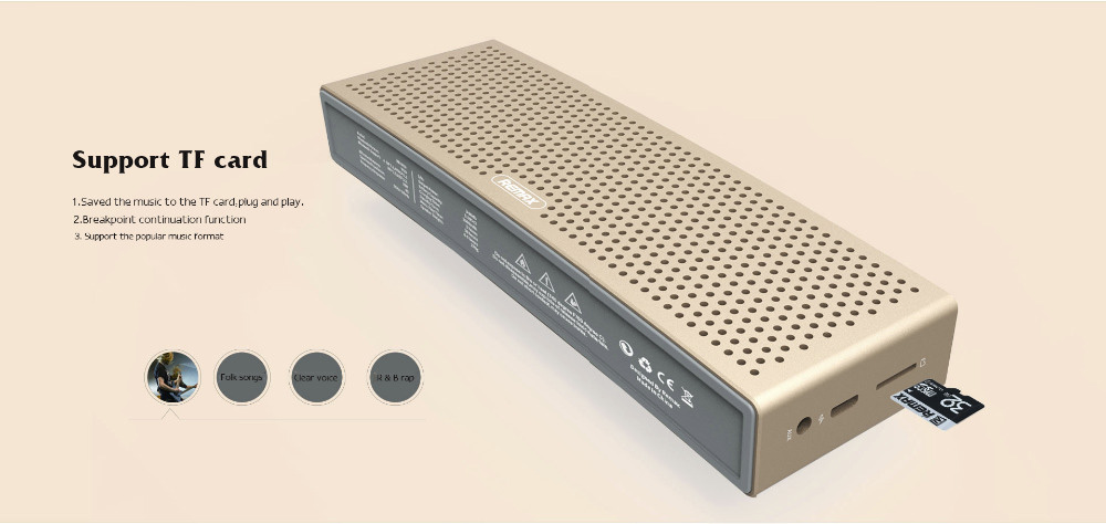 REMAX RB-M20 Metal Bluetooth Speaker Stereo Bass 3D Sound with Mic TF Port AUX - Pink
