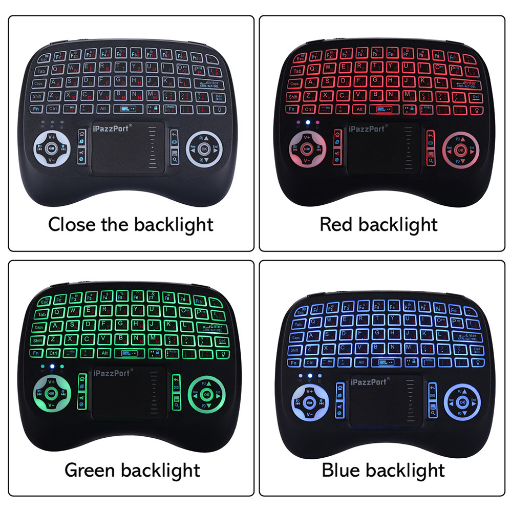 iPazzPort KP-810-21T-RGB 2.4G Wireless Keyboard German Version with RGB Backlight - Black