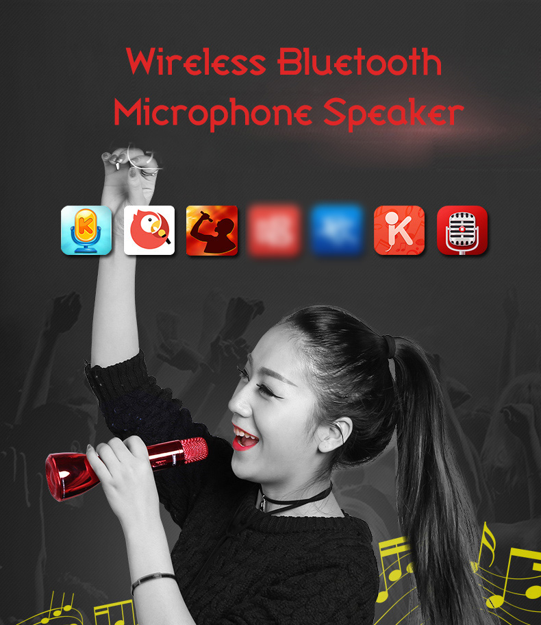 REMAX K03 Wireless Bluetooth Microphone Speaker Singing Record Song - Red