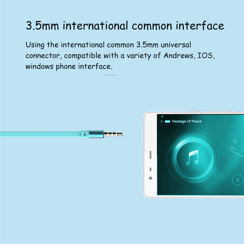 JOWAY H-P25 Stereo Earphone with Mic Noise Reduction Super Bass Flat Wire - Blue