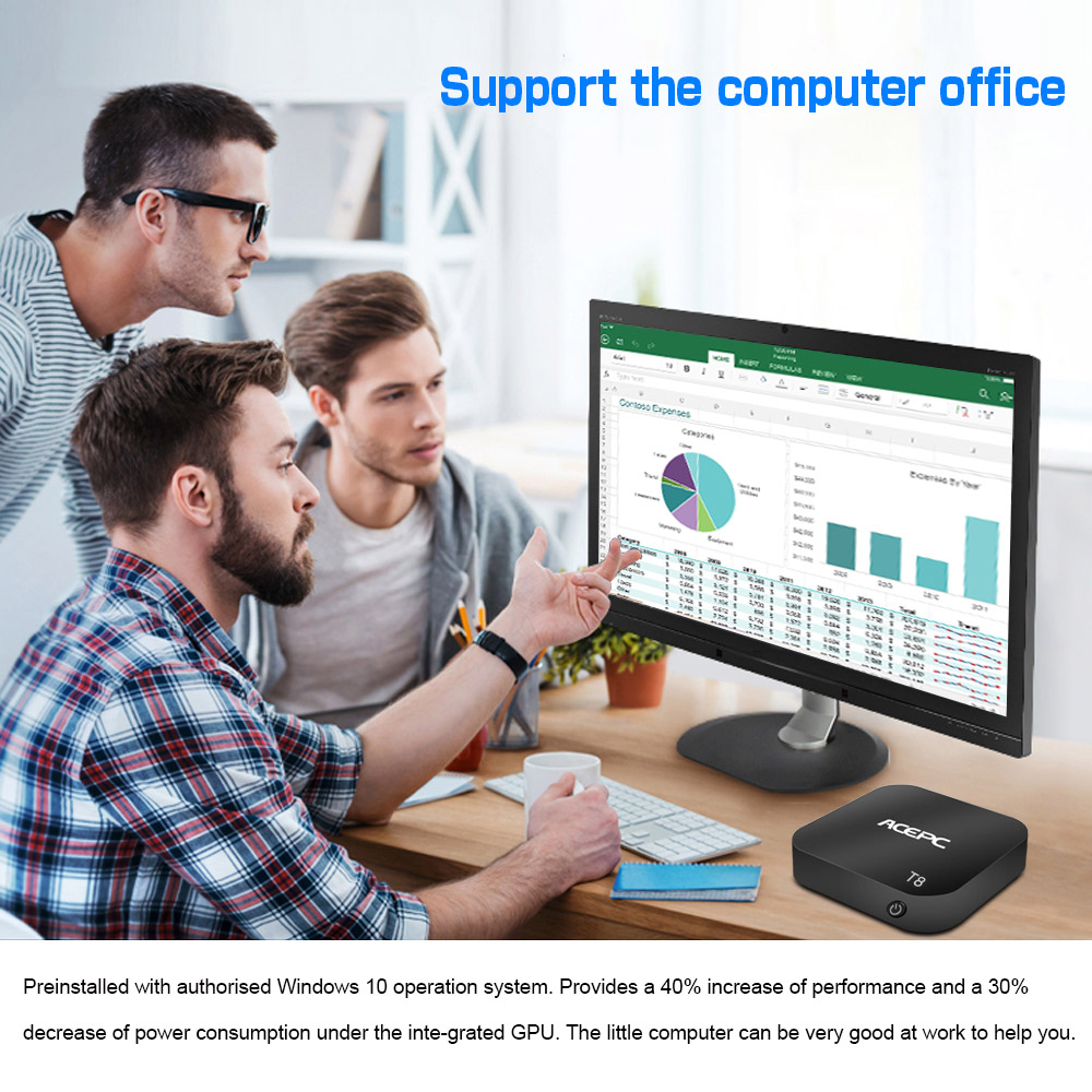 ACEPC T8 Licensed Windows 10 Intel Atom x5-Z8350 2GB/32GB 4K Mini PC 802.11b/g/n WiFi LAN Bluetooth USB3.0 HDMI H.265