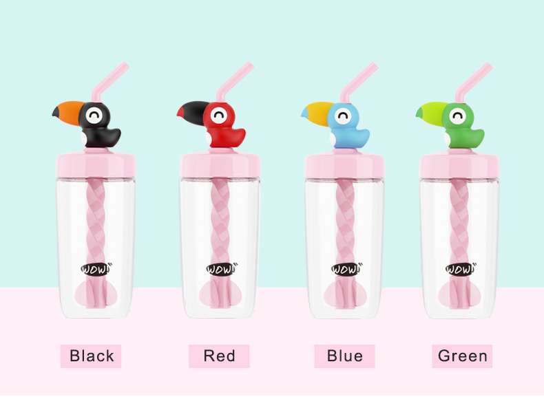 Big Mouse Straw Stirring Tumbler 400ML Cup Cute Design Mixer Drinking Tumbler Water Bottle -Blue