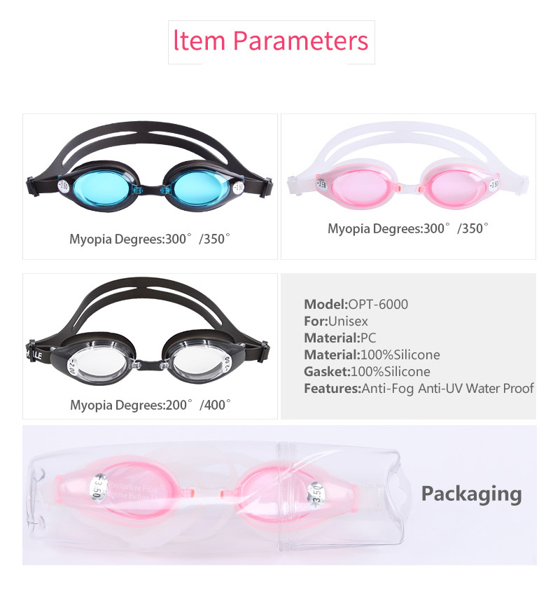 Whale OTP-6000 Prescription Swim Goggles(Prescription 2.0-7.0 Diopters)Anti-fog UV Protection Leakproof Swimming Glasses for 4.0 Diopter - Black