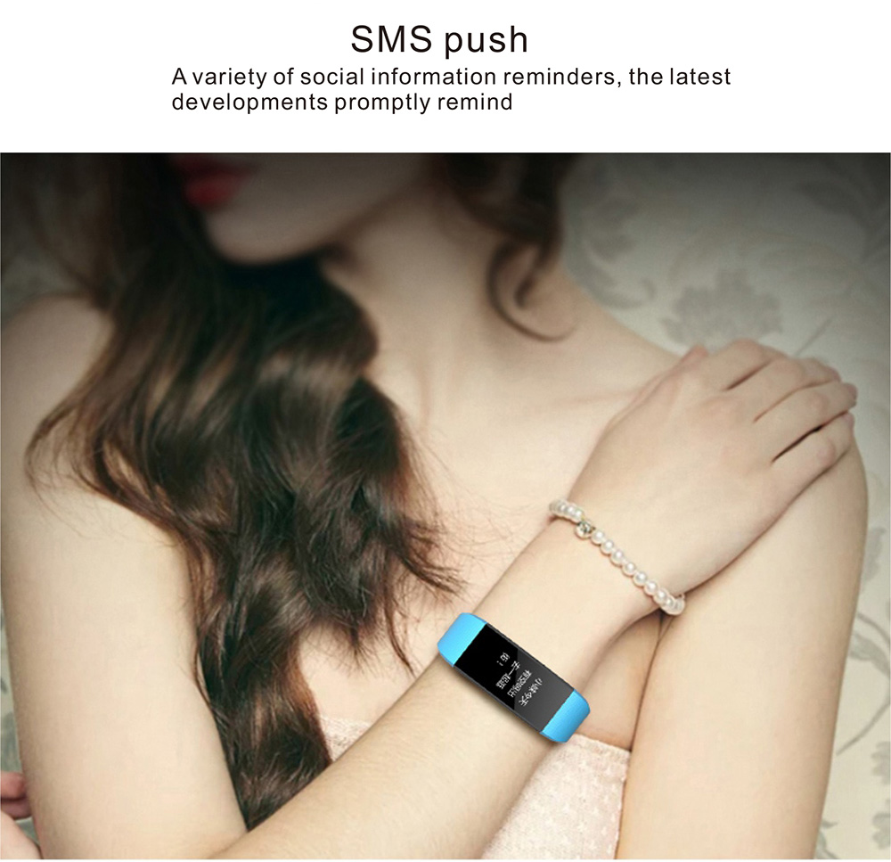 LYNWO I9 Smart Bracelet IPS 0.96 Inch Color Screen Blood Oxygen Blood Pressure Monitor IP67 Water Resistant Compatible With Android IOS - Black