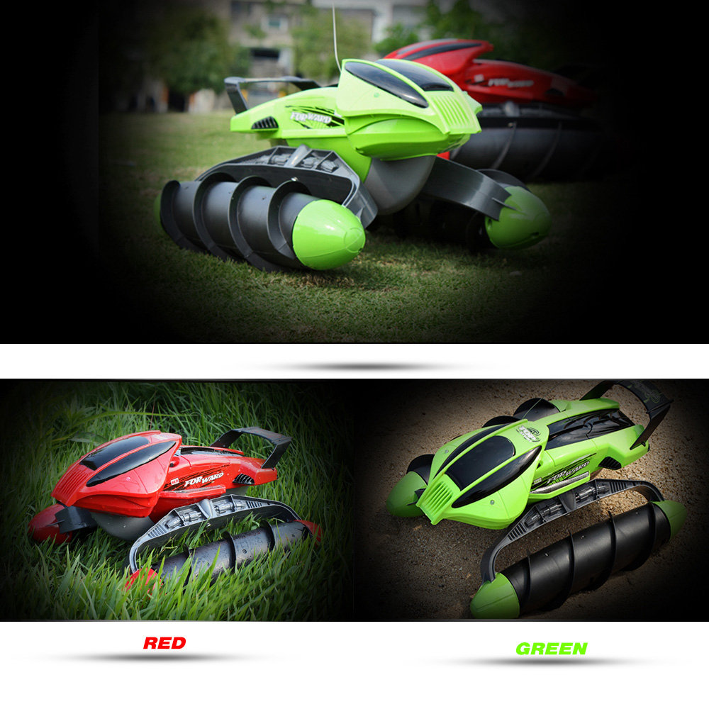 Flytec 989-393 2.4G 1:18 4CH RC Tank Amphibious Waterproof Stunt Toys with LED Light RTR - Green
