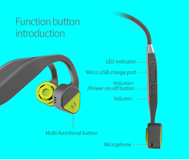 Vidonn F1 Bone Conduction Bluetooth Headset with Mic Noise Cancellation - Blue