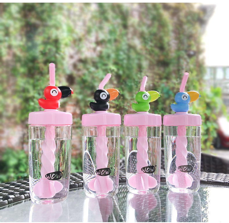 Big Mouse Straw Stirring Tumbler 400ML Cup Cute Design Mixer Drinking Tumbler Water Bottle -Blue