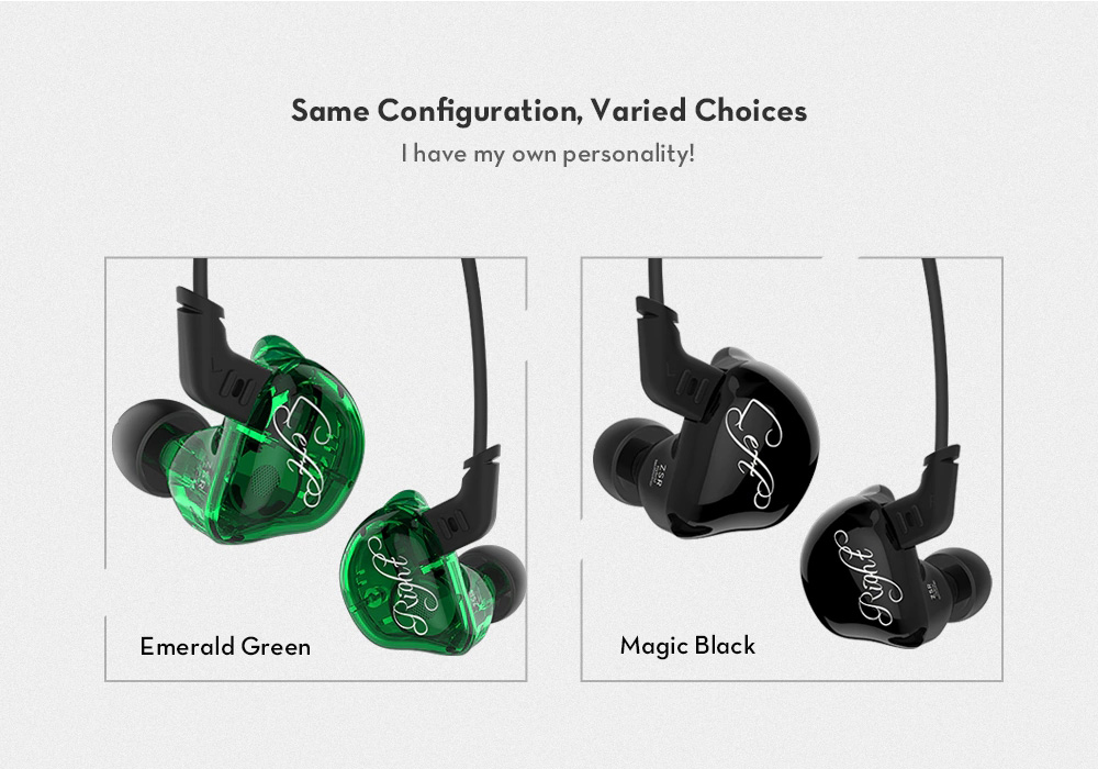 KZ ZSR Dynamic Hybrid Dual Driver HiFi Earphones with Mic - Green