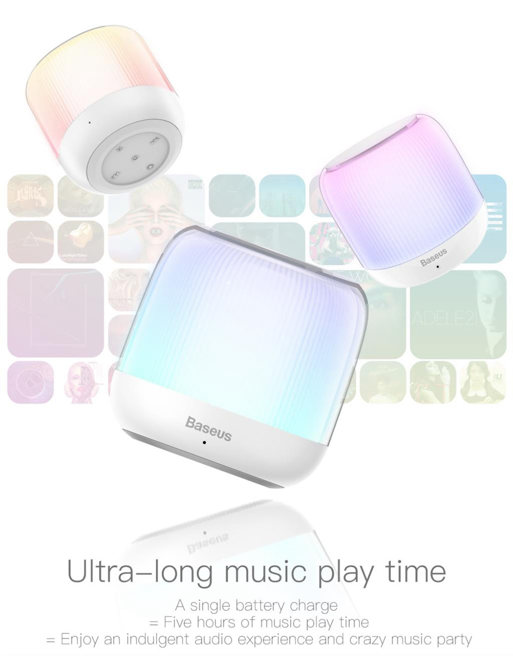 Baseus E01 Bluetooth Speaker Wireless Audio Bluetooth 4.2 1000mAh Lithium-ion Battery USB Charging -White