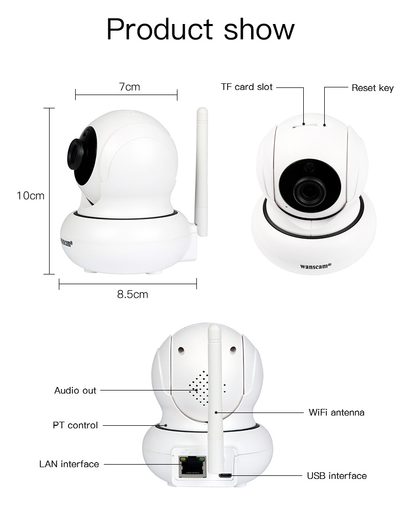Wanscam HW0021 WiFi 720P IP Camera P2P 1.0MP Two-way Audio Onvif 2.1 Built-in IR Cut Night Vision Security Camera -Wh