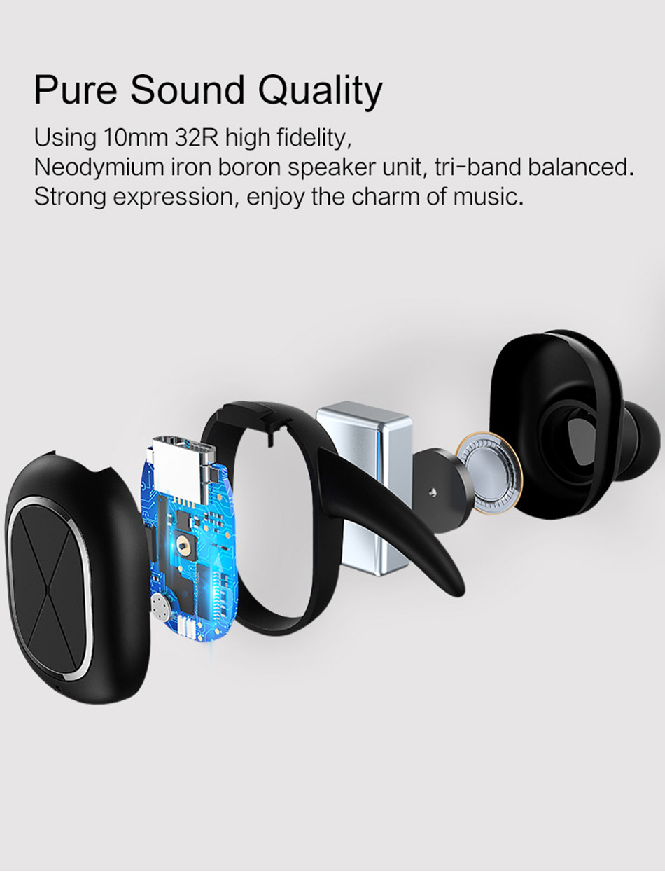 USAMS US-LS001 Wireless Bluetooth V4.1 In-ear Earphone with Mic 2in1 Smart Connect Noise Reduction - Black