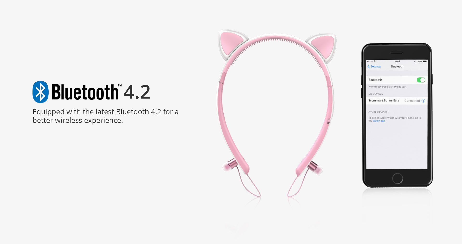 Tronsmart Bunny Ears Bluetooth Headphones with LED Light - Pink