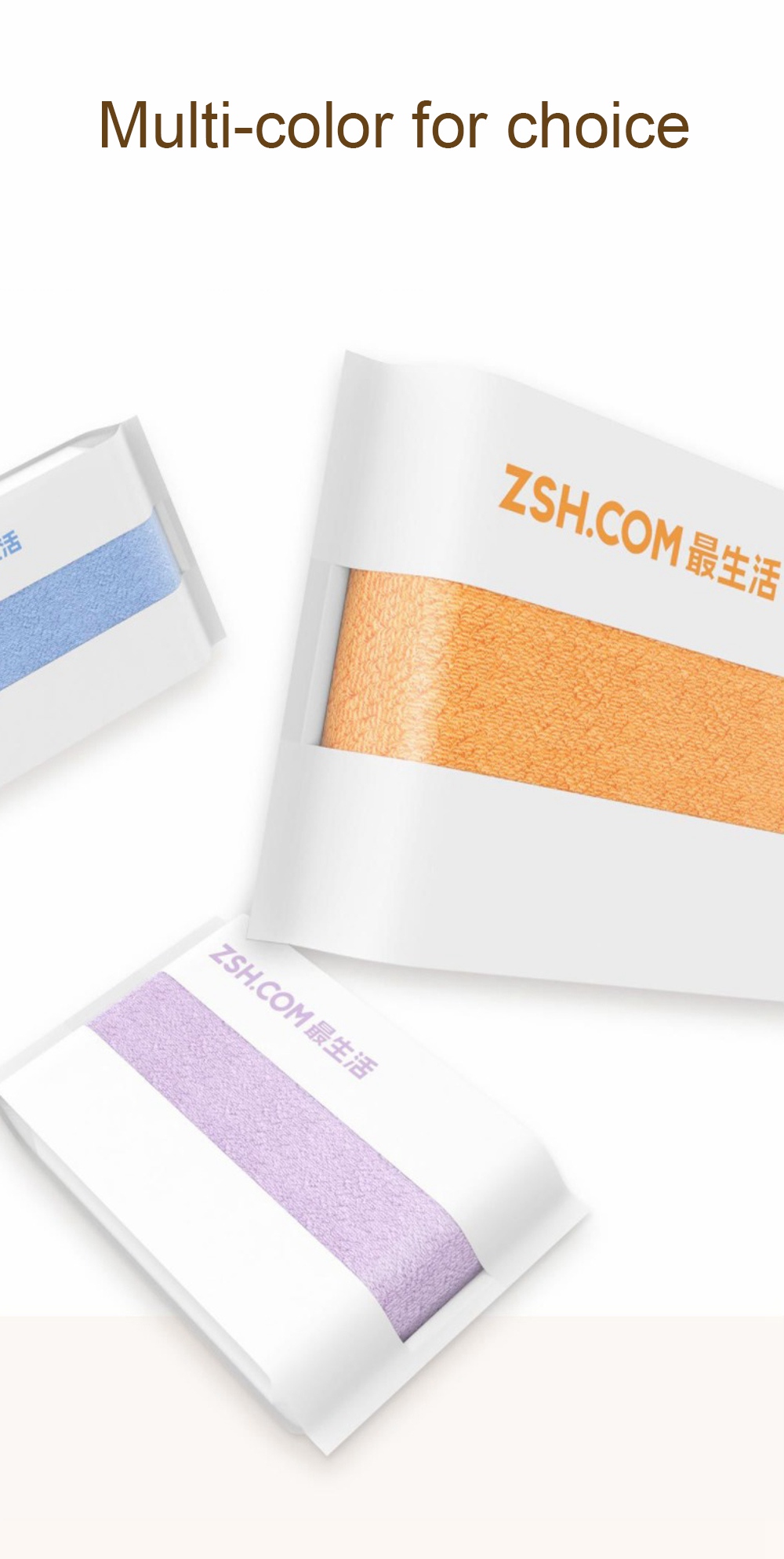 3PCS Xiaomi Mijia Long Cotton Towel Beach Towel Washcloth Antibacterial Water Absorption -White+Purple+Orange