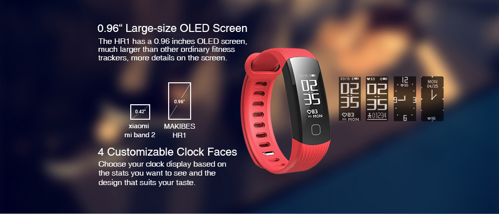 Makibes HR1 Smart Bracelet Nordic nRF52832 IP67 Water Resistant Bluetooth Heart Rate Monitor Compatible With IOS Android - Red