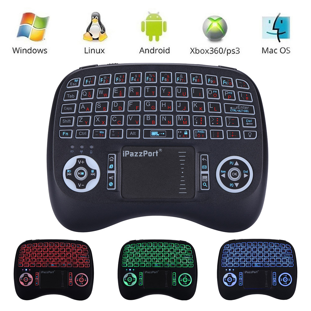 iPazzPort KP-810-21T-RGB 2.4G Wireless Keyboard German Version with RGB Backlight - Black