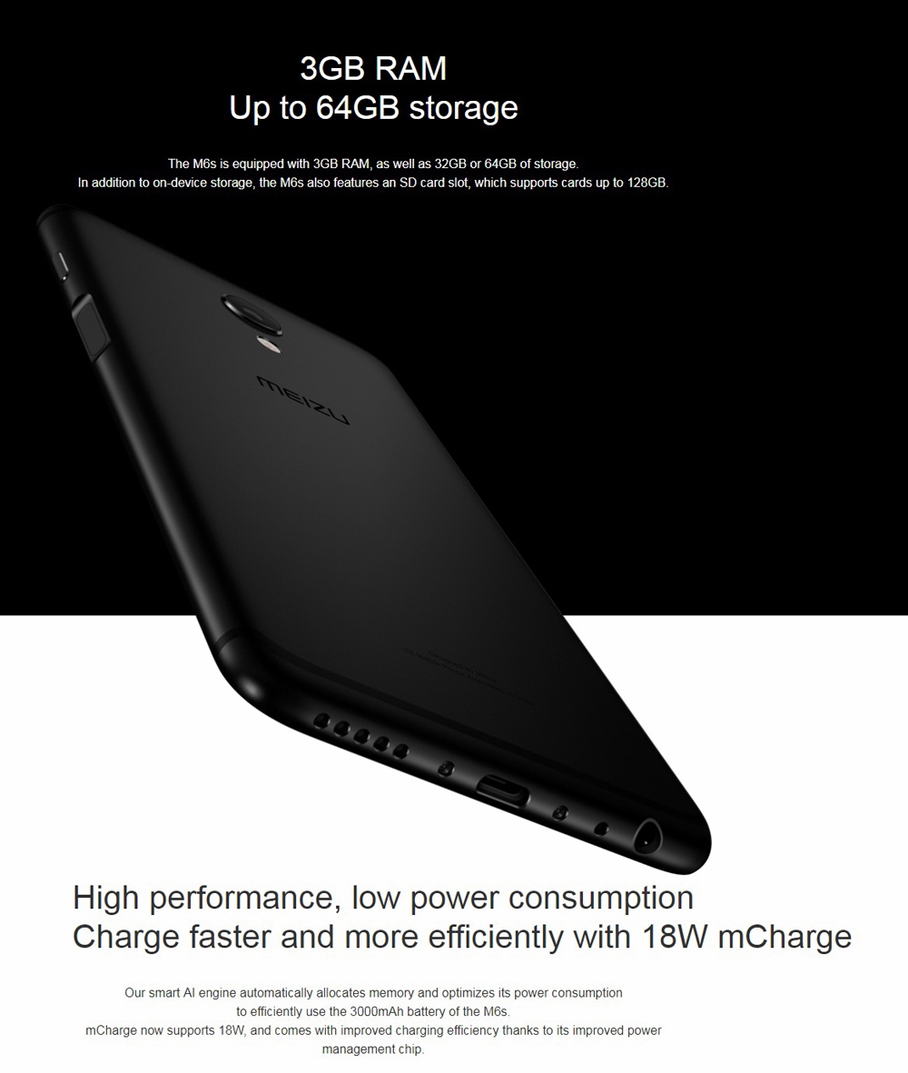 Meizu M6s 5.7 Inch 4G LTE Smartphone 18:9 Full Screen Exynos 7872 Hexa Core 3GB 64GB 16.0MP Camera Touch ID - Blue