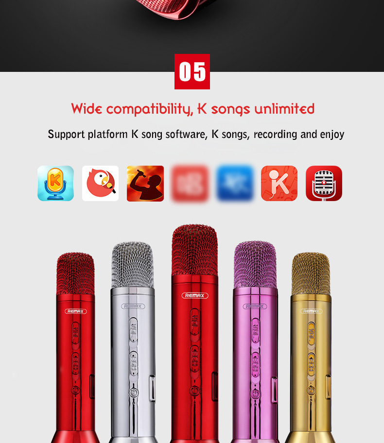 REMAX K03 Wireless Bluetooth Microphone Speaker Singing Record Song - Red