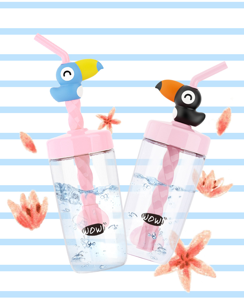 Big Mouse Straw Stirring Tumbler 400ML Cup Cute Design Mixer Drinking Tumbler Water Bottle -Blue