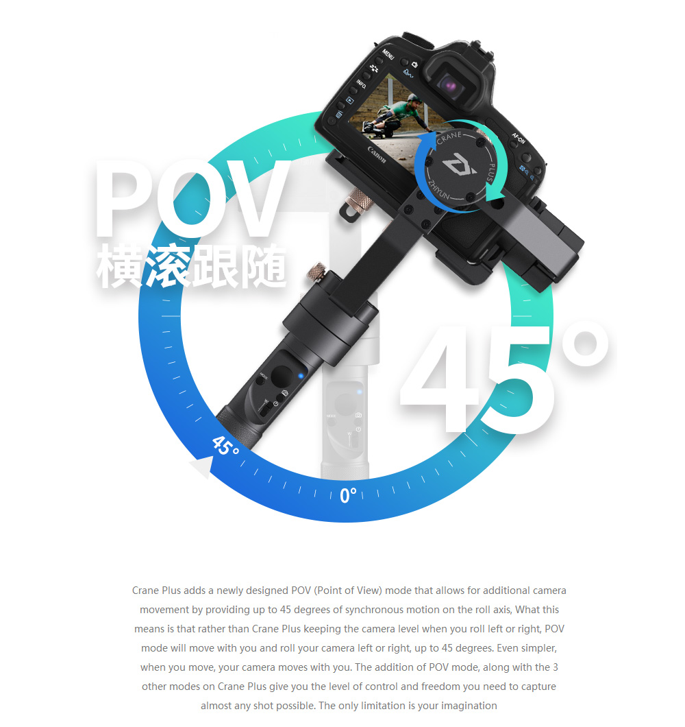 Zhiyun Crane Plus 3-Axis Brushless Handheld Gimbal Stabilizer Max Payload 2.5KG for Smartphone Mirrorless DSLR Camera